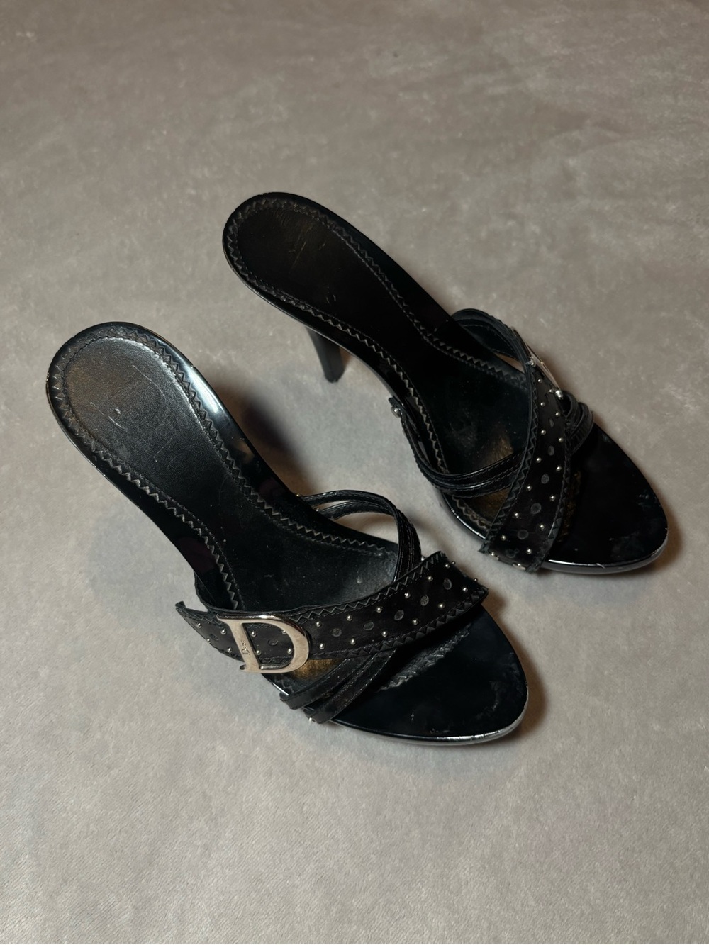 Christian Dior Spring 2004 Vintage Black Logo Heels - Picture 1 of 7